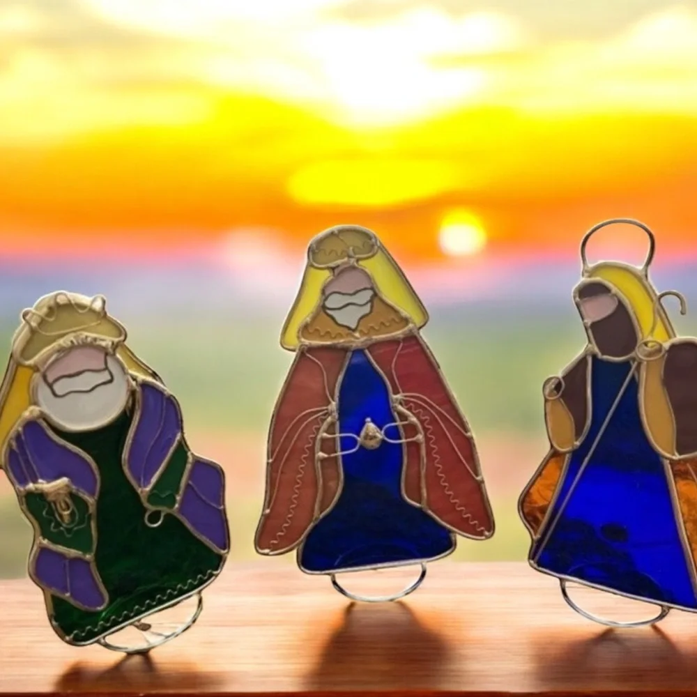 Stained Glass Nativity Wise Men Suncatchers Set of‎ 3 Christmas Ornaments 6